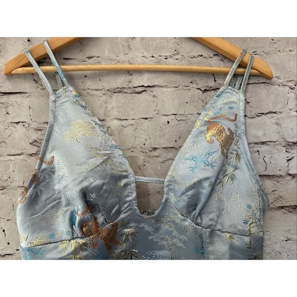 Urban Outfitters Womens M Asian Mini Dress Light Blue Satin Tiger - Picture 3 of 6